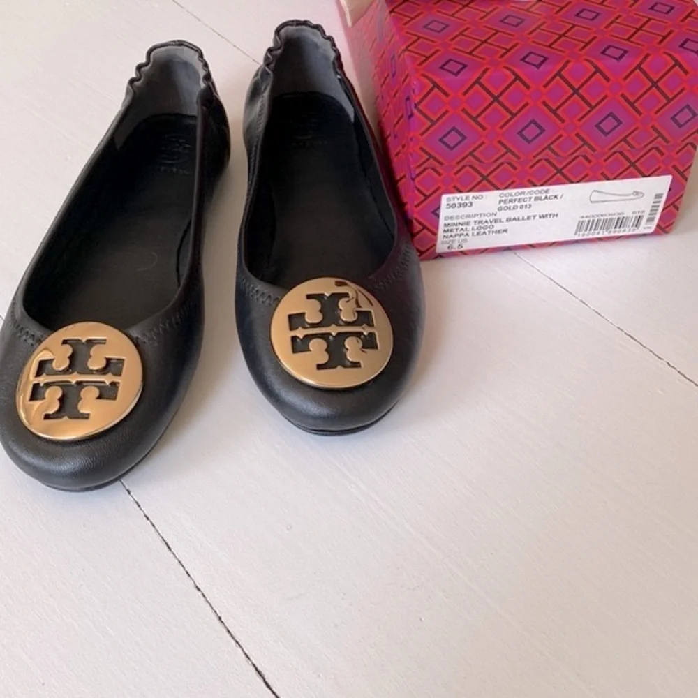 Tory Burch Mini Travel Ballet w/Metal Logo, Napa Leather, size 6.5, NWOT